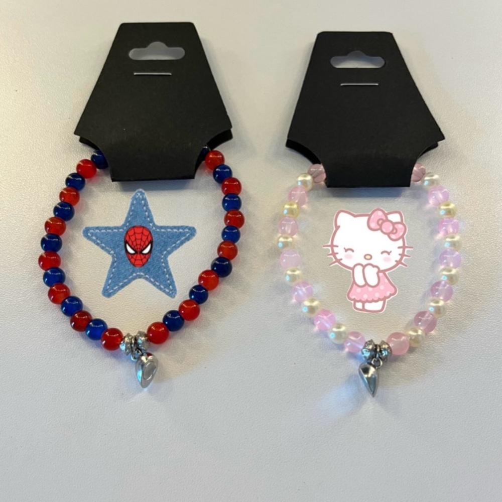 Kids Beaded Bracelet Set - Red and Pink